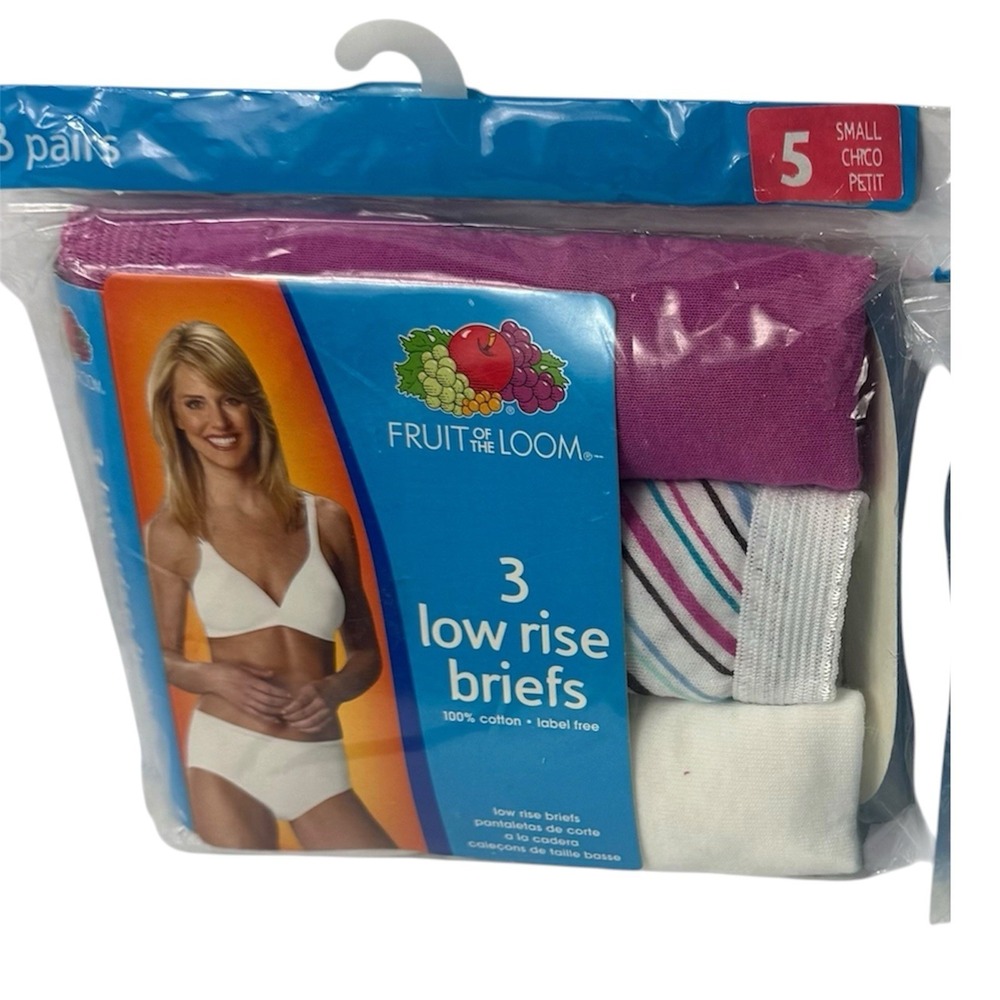 Fruit of the Loom Low Rise Briefs Womens Size 5 Small 3 Pack Cotton Panties NWT
